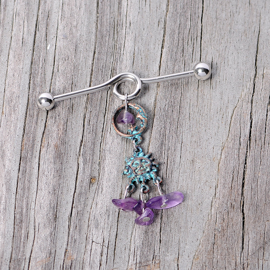 BodyCandy 14G Purple Gem Solstice Sun Moon Dangle Halloween Industrial Barbell 38mm — alternative angle