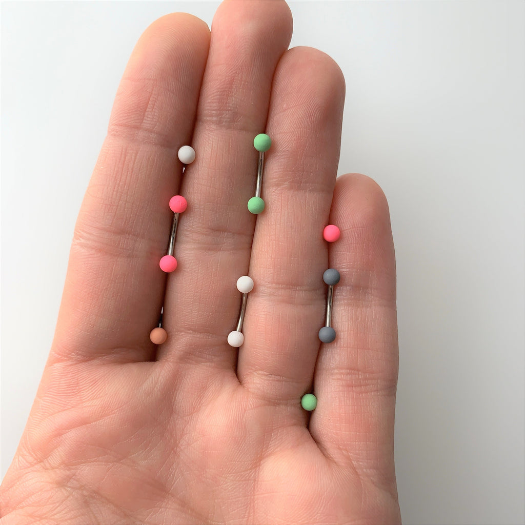 BodyCandy 16G 5/16 Pink Peach Matte Labret Monroe Tragus Set of 4 — detail close-up