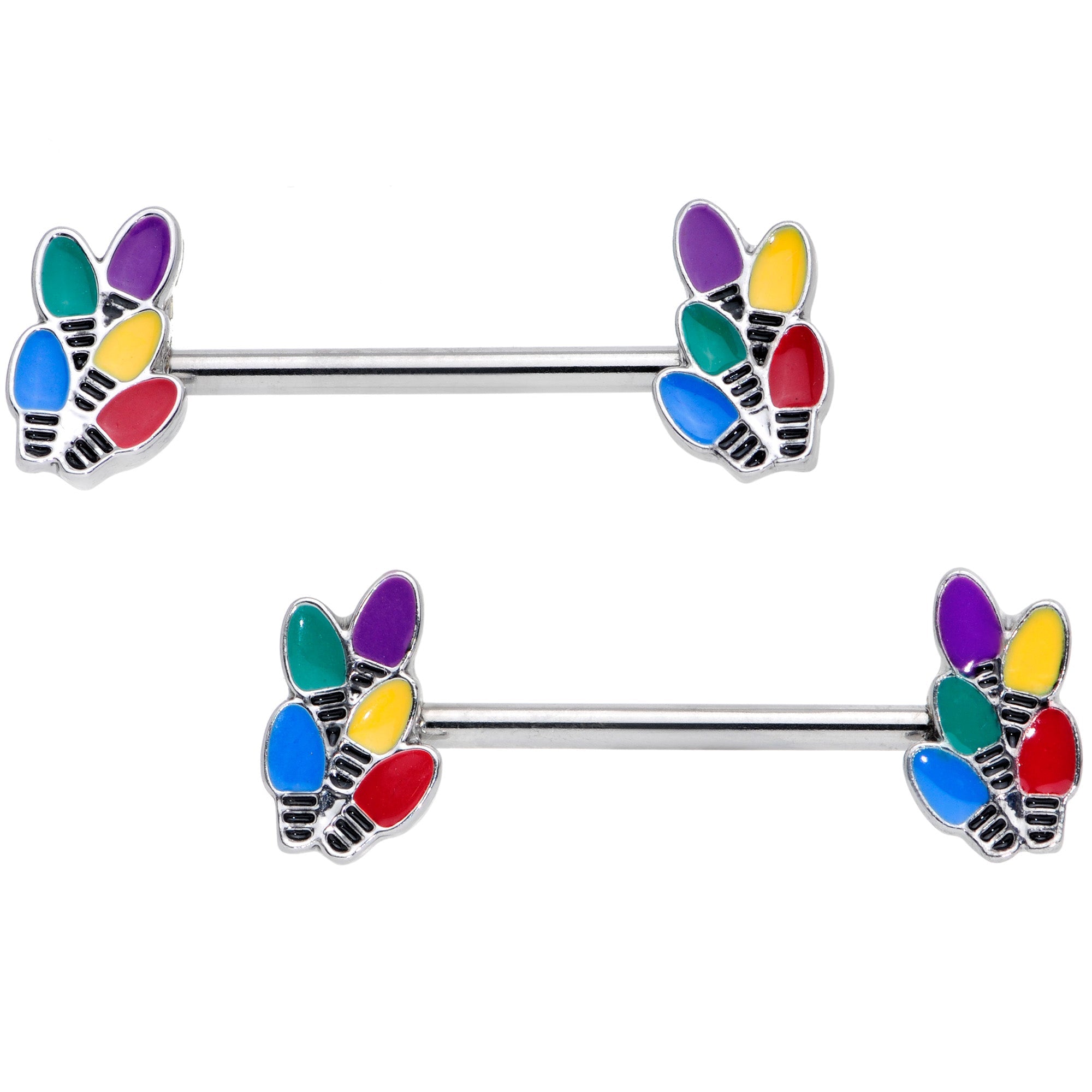 BodyCandy 14G 5/8 Christmas Lights Holiday Barbell Nipple Ring Set — main product shot