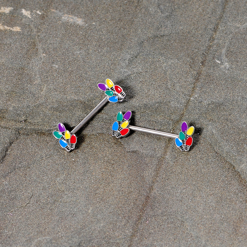 BodyCandy 14G 5/8 Christmas Lights Holiday Barbell Nipple Ring Set — side view