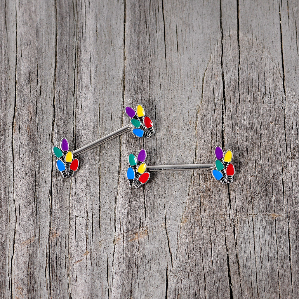 BodyCandy 14G 5/8 Christmas Lights Holiday Barbell Nipple Ring Set — back view