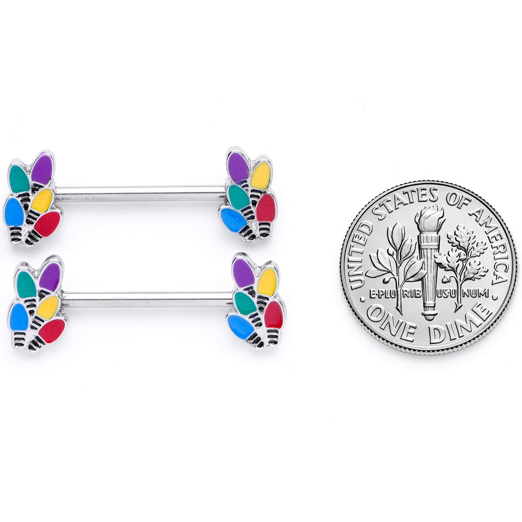 BodyCandy 14G 5/8 Christmas Lights Holiday Barbell Nipple Ring Set — alternative angle