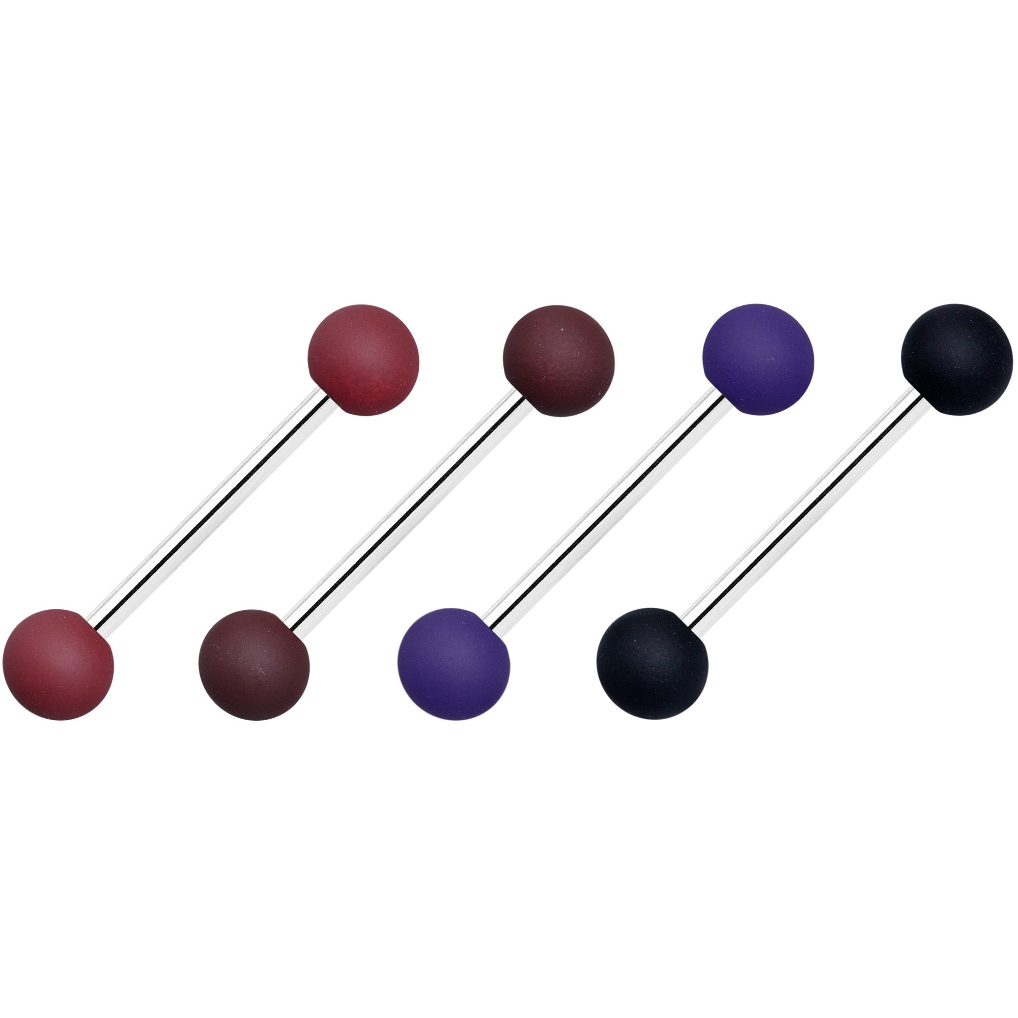 BodyCandy Black Blue Brown Matte Barbell Tongue Ring Set of 4 — detail close-up