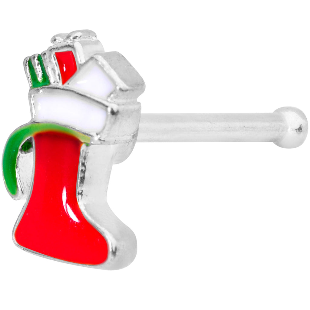 BodyCandy 20G 7mm Red White Christmas Stocking Nose Bone — main product shot