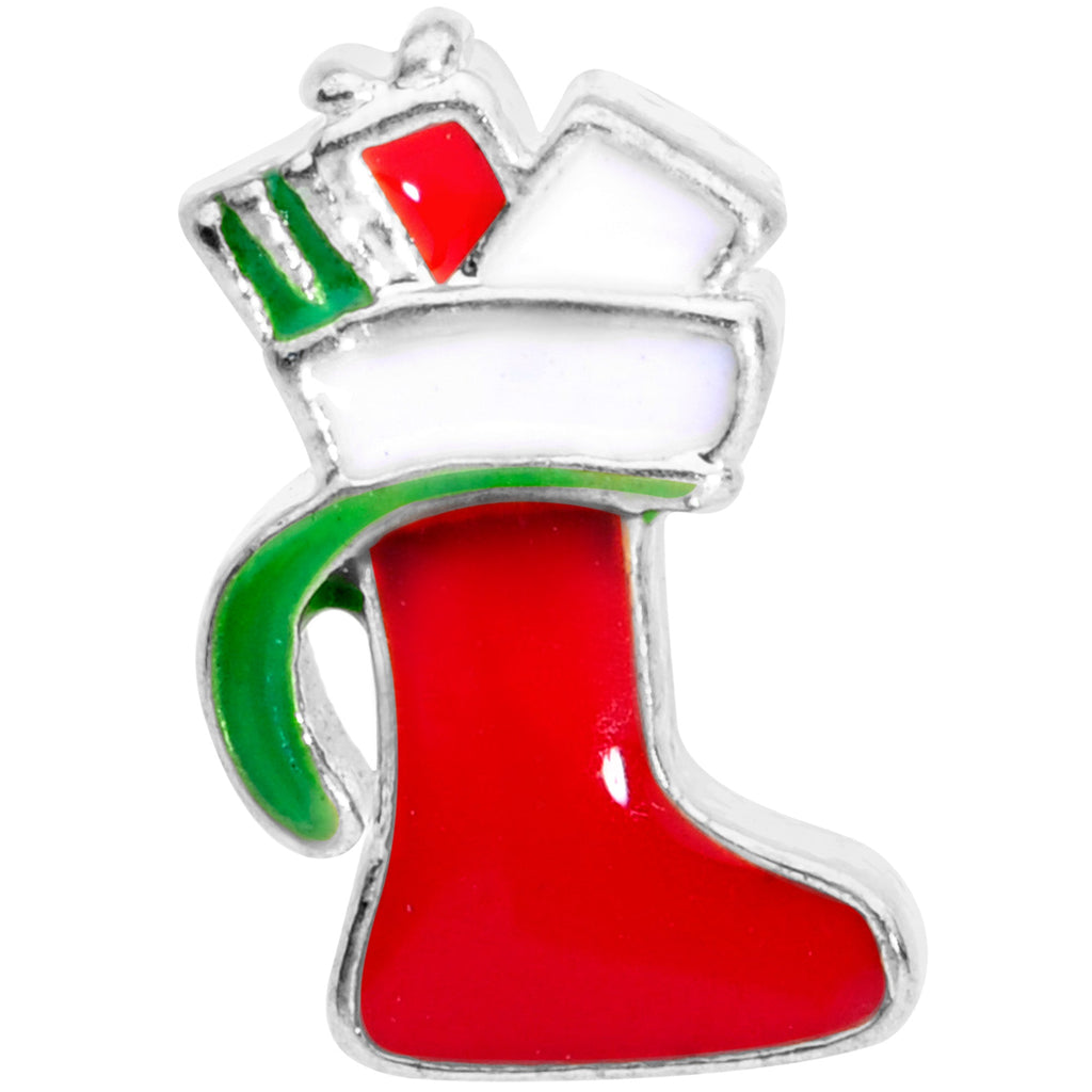 BodyCandy 20G 7mm Red White Christmas Stocking Nose Bone — detail close-up