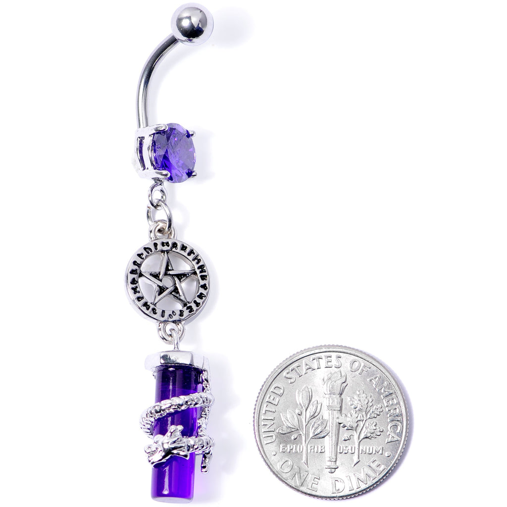 BodyCandy Purple CZ Gem Witch Way Dragon Pentagram Dangle Belly Ring — alternative angle