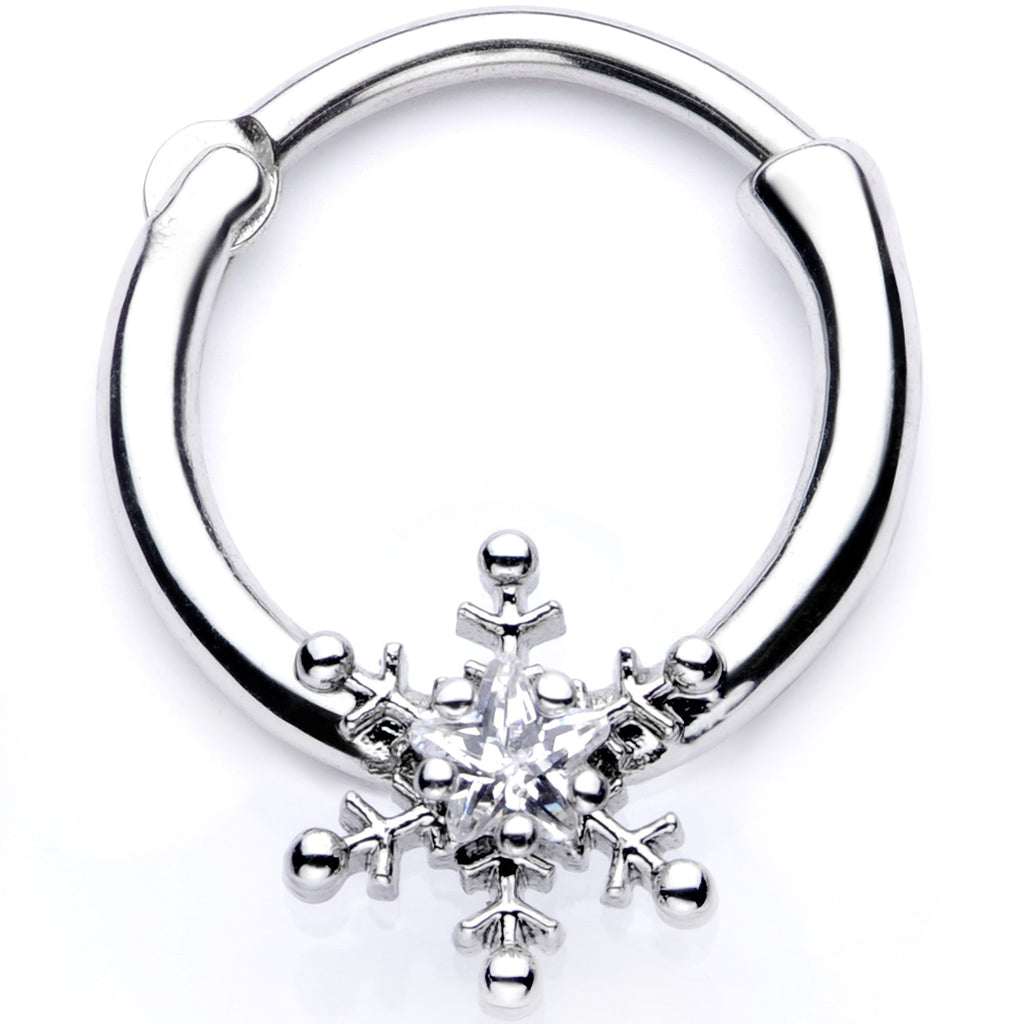 BodyCandy 16G 3/8 Clear Gem Holiday Snowflake Septum Clicker — main product shot