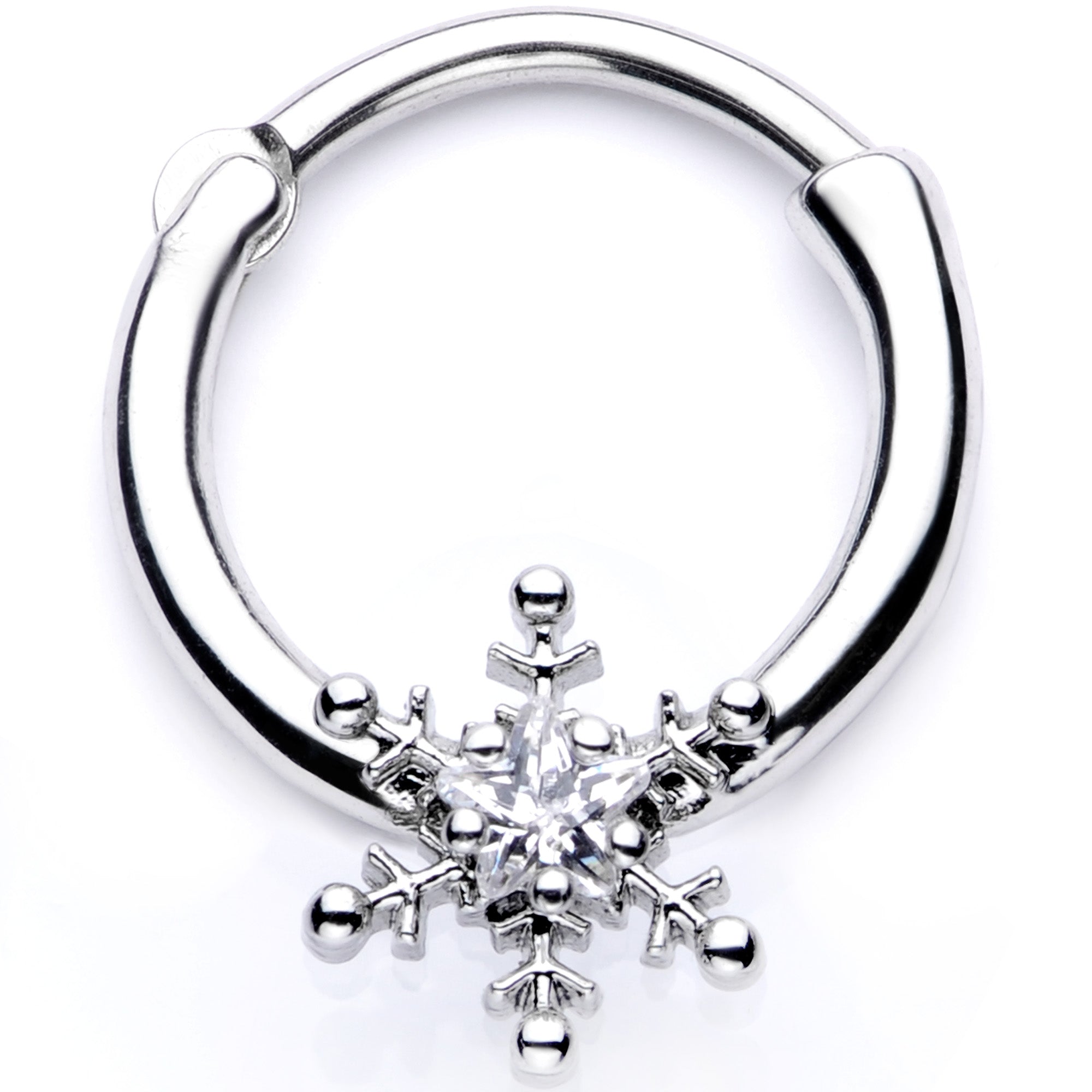 BodyCandy 16G 3/8 Clear Gem Holiday Snowflake Septum Clicker — main product shot