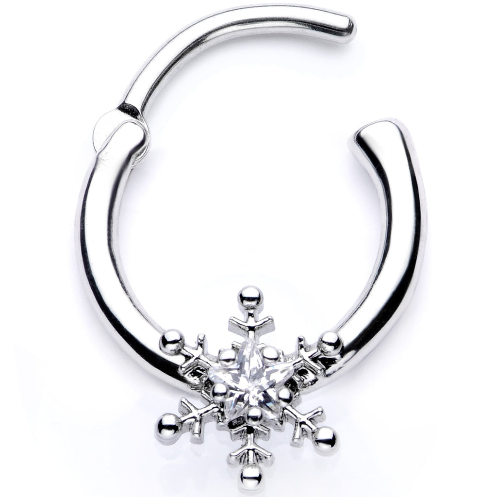 BodyCandy 16G 3/8 Clear Gem Holiday Snowflake Septum Clicker — alternative angle