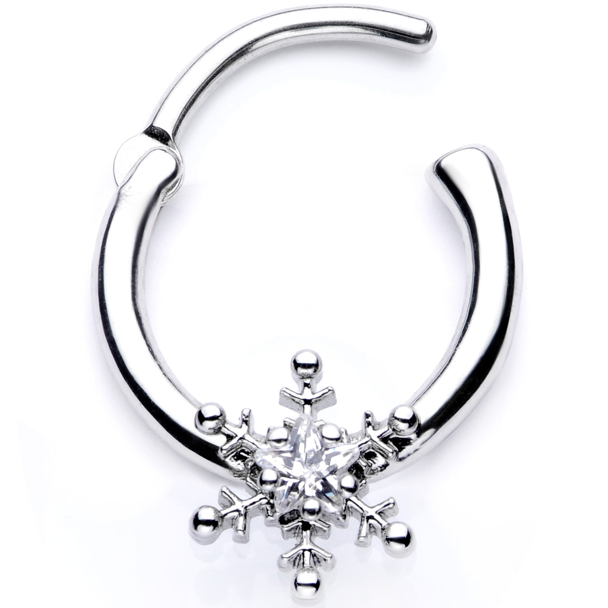 BodyCandy 16G 3/8 Clear Gem Holiday Snowflake Septum Clicker — alternative angle