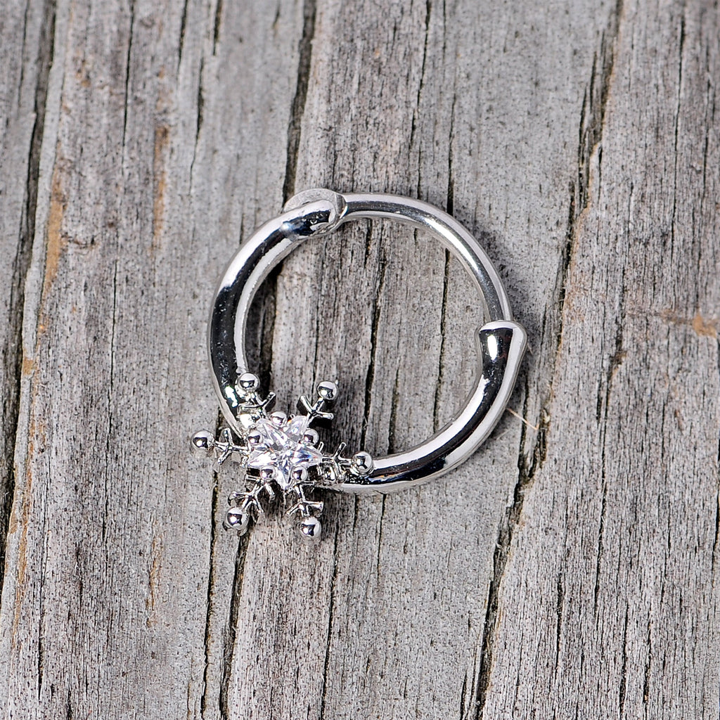 BodyCandy 16G 3/8 Clear Gem Holiday Snowflake Septum Clicker — size reference