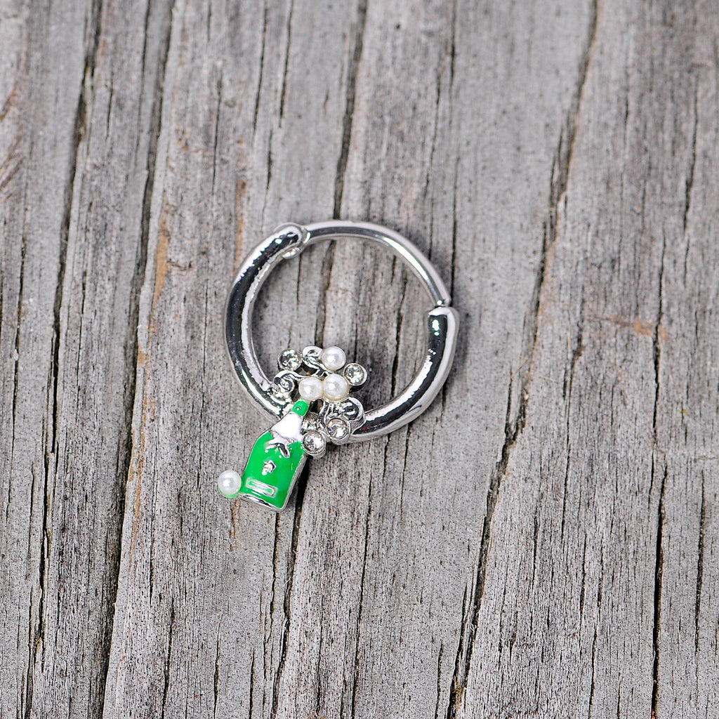 BodyCandy 16G 3/8 Clear Gem Green Champagne Bottle Holiday Septum Clicker — back view