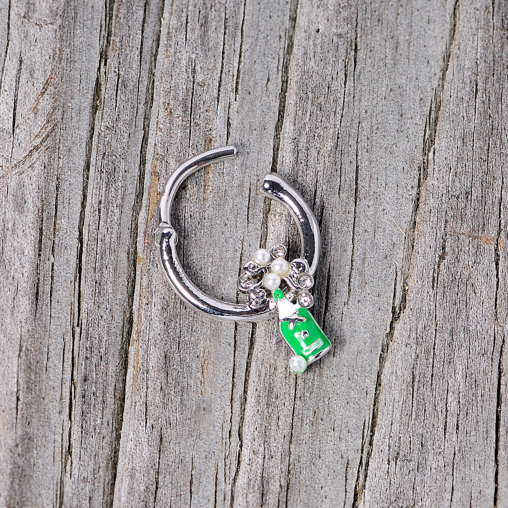 BodyCandy 16G 3/8 Clear Gem Green Champagne Bottle Holiday Septum Clicker — alternative angle