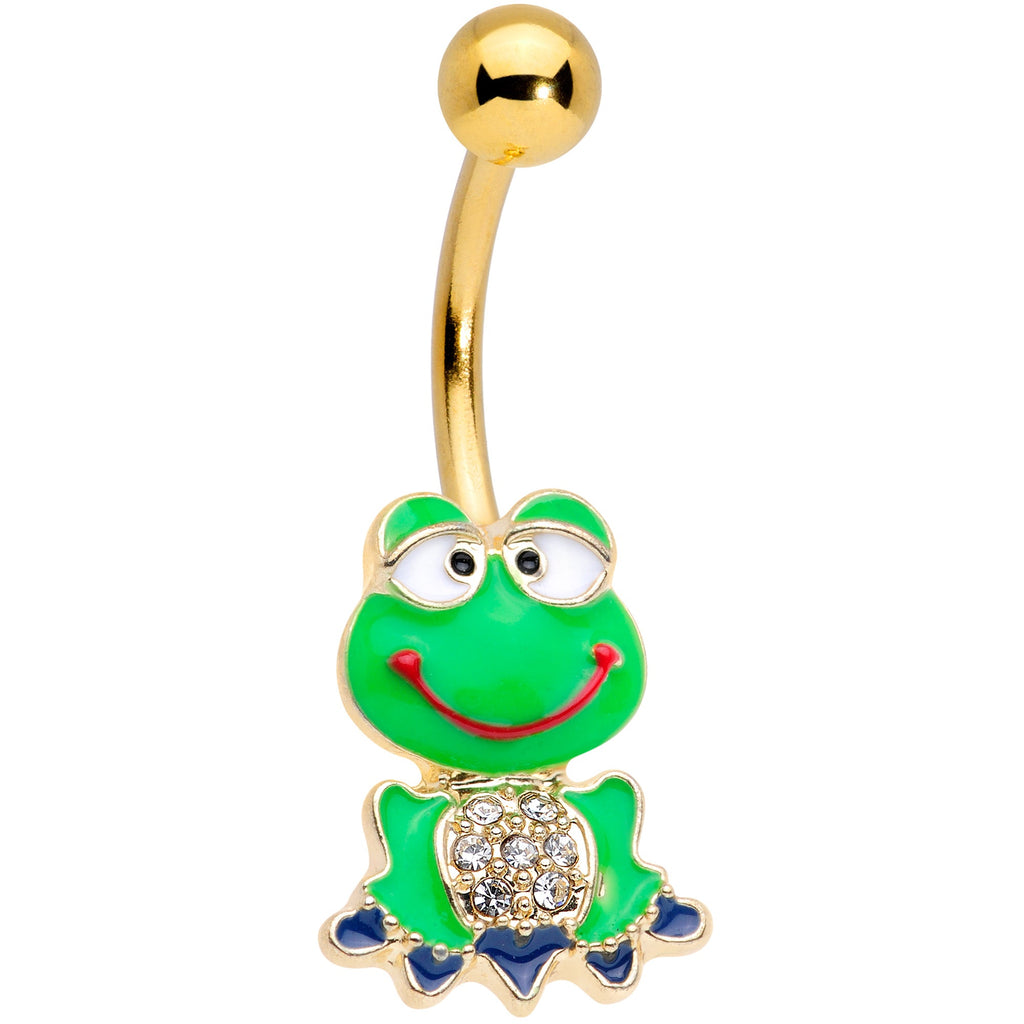 BodyCandy Clear Gem Gold Tone Green Goofy Frog Belly Ring — main product shot
