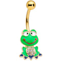BodyCandy Clear Gem Gold Tone Green Goofy Frog Belly Ring — main product shot