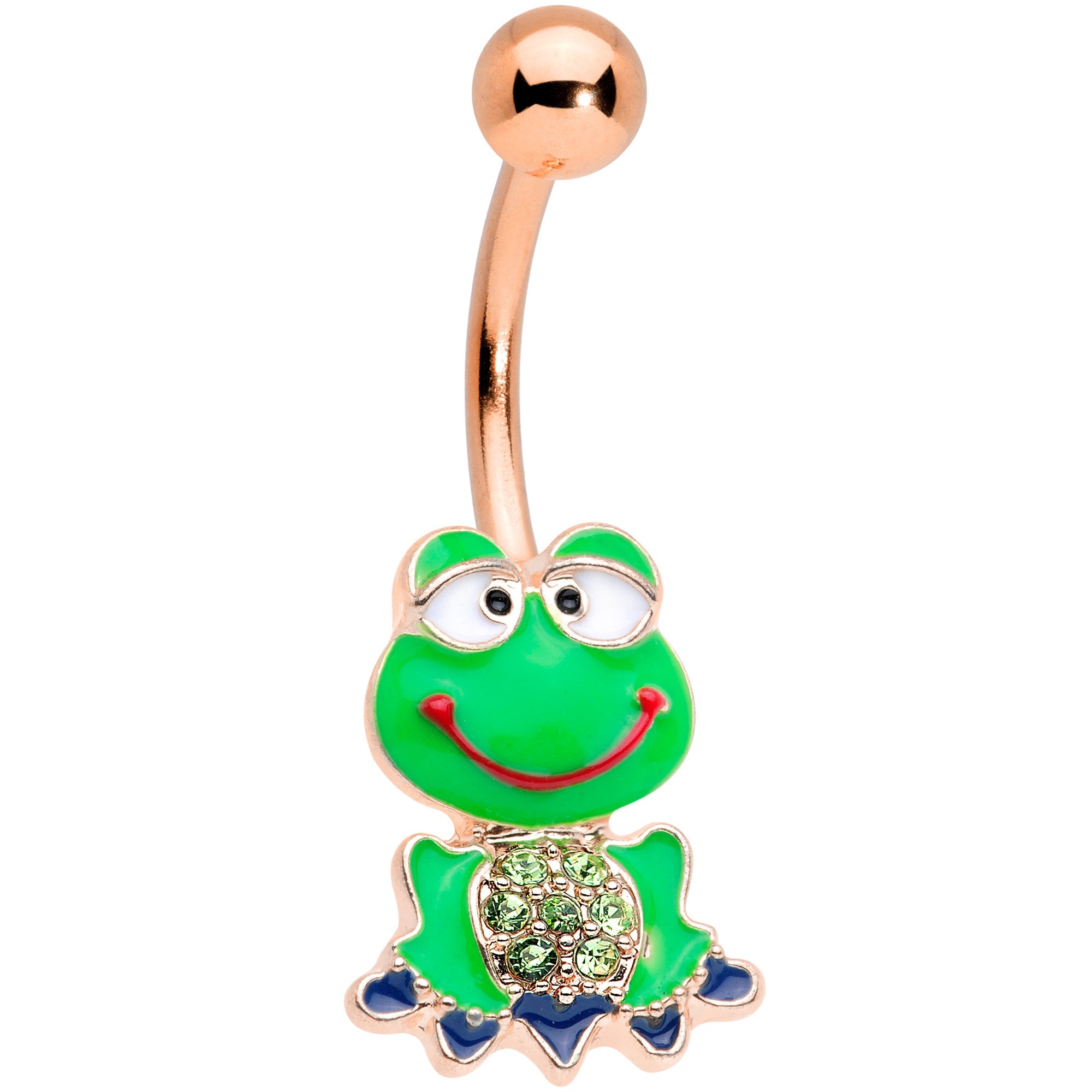 BodyCandy Green Gem Rose Gold Tone Green Goofy Frog Belly Ring — main product shot