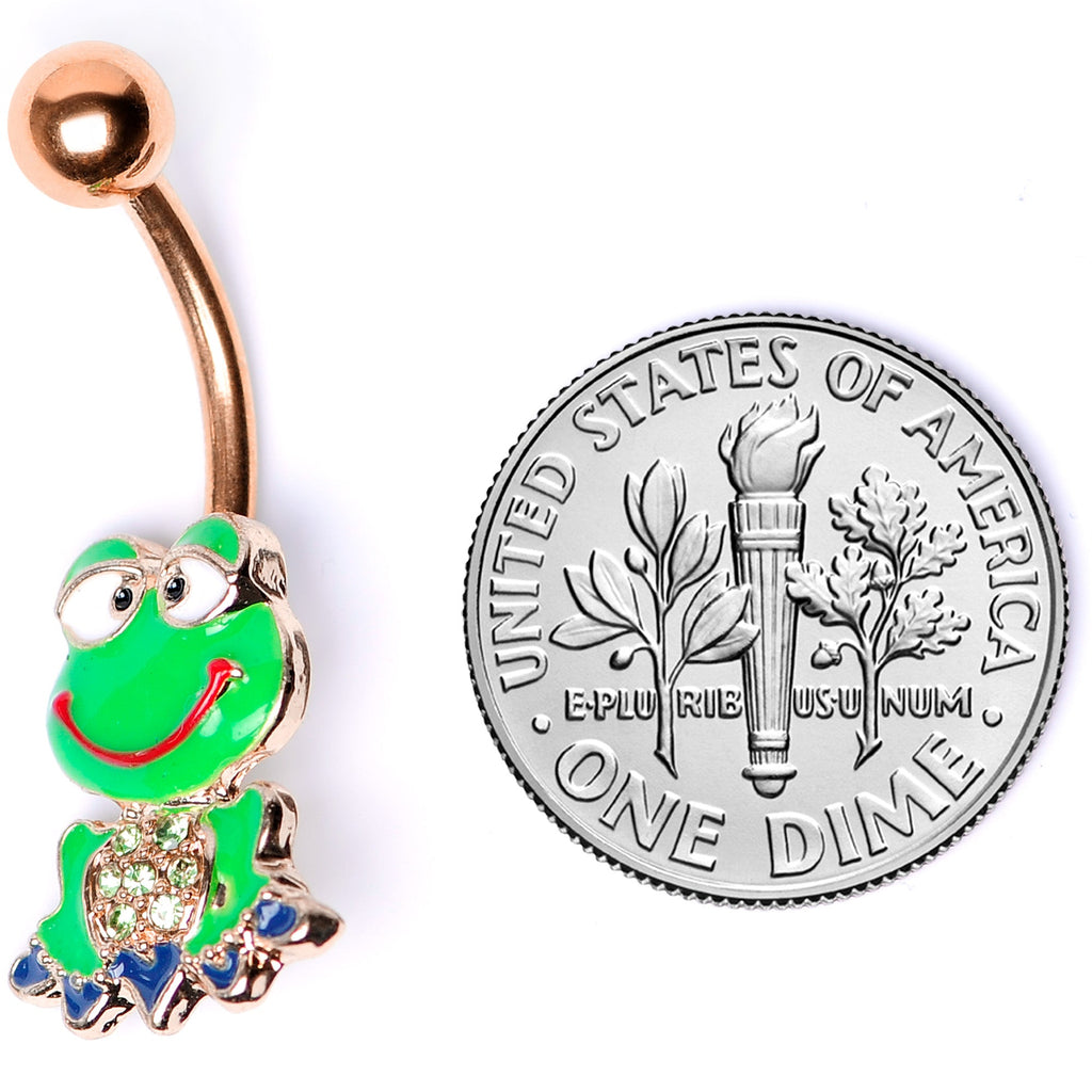 BodyCandy Green Gem Rose Gold Tone Green Goofy Frog Belly Ring — alternative angle
