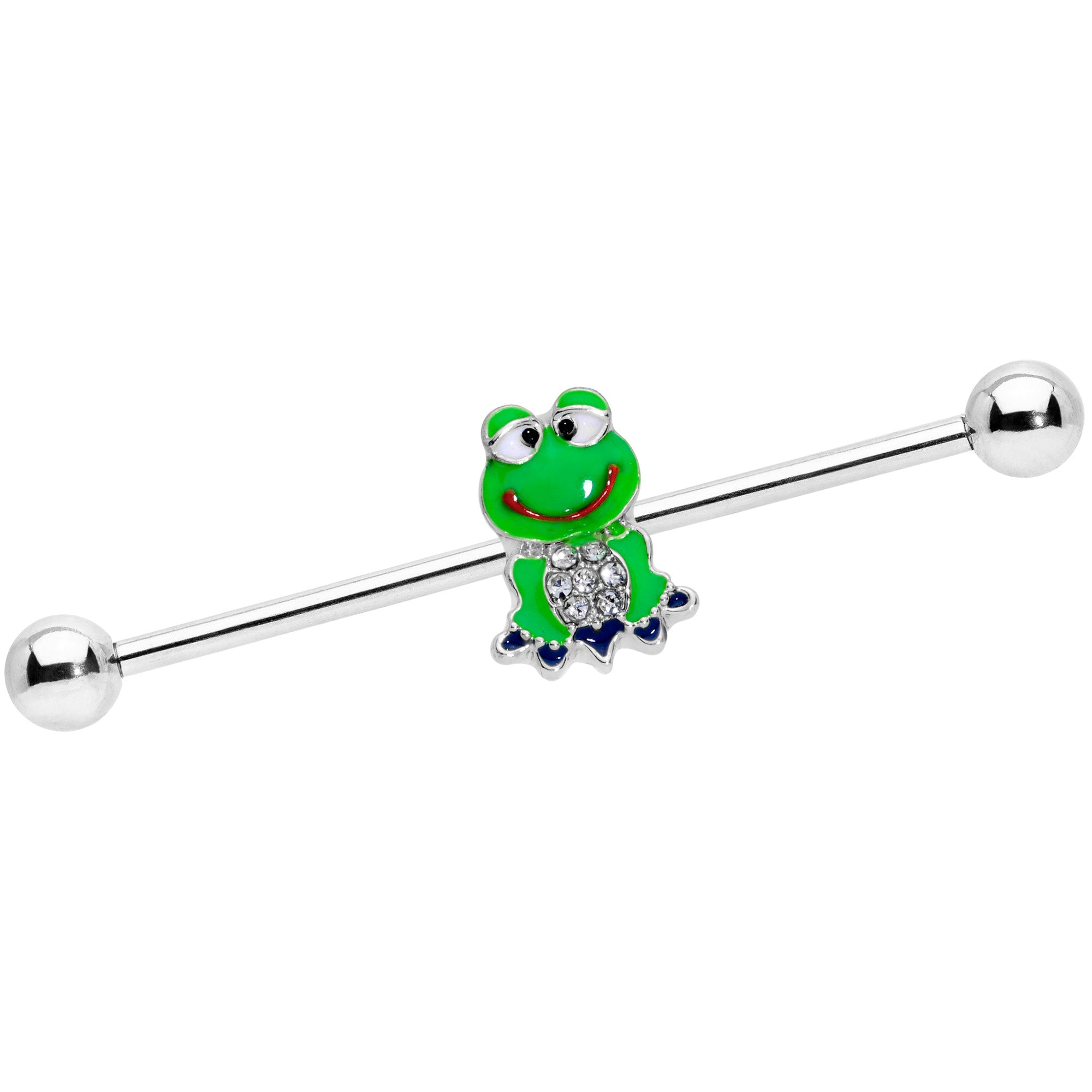 BodyCandy 14G Clear Gem Green Goofy Frog Industrial Barbell 38mm — main product shot