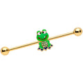 BodyCandy 14G Green Gem Gold Tone Green Goofy Frog Industrial Barbell 38mm — main product shot