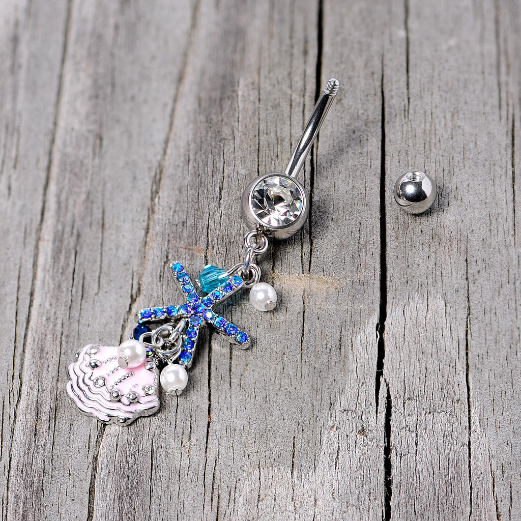BodyCandy Clear Blue Gem Ocean Treasure Nautical Dangle Belly Ring — back view