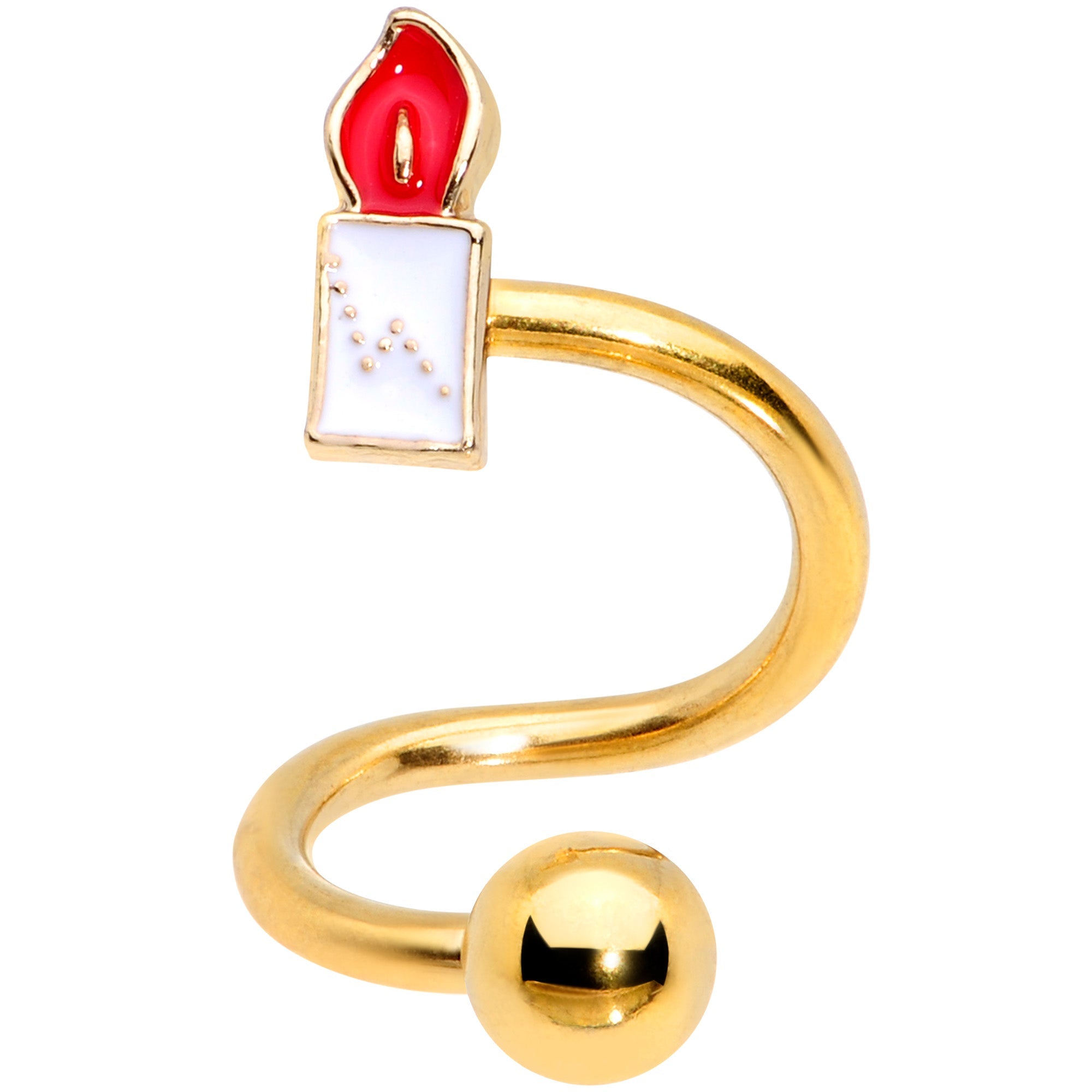 BodyCandy 14G 3/8 Gold Tone Holiday Candle Spiral Twister Belly Ring — main product shot