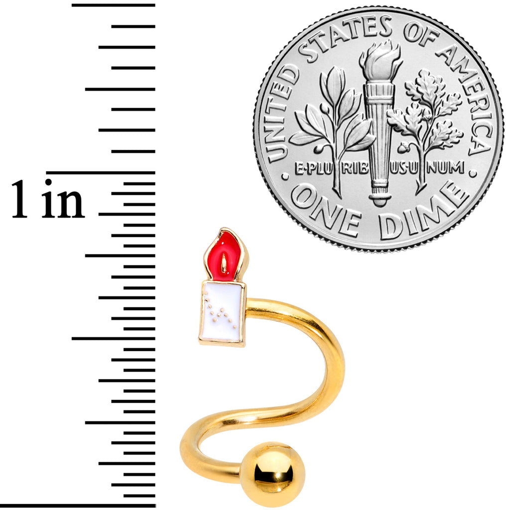 BodyCandy 14G 3/8 Gold Tone Holiday Candle Spiral Twister Belly Ring — side view