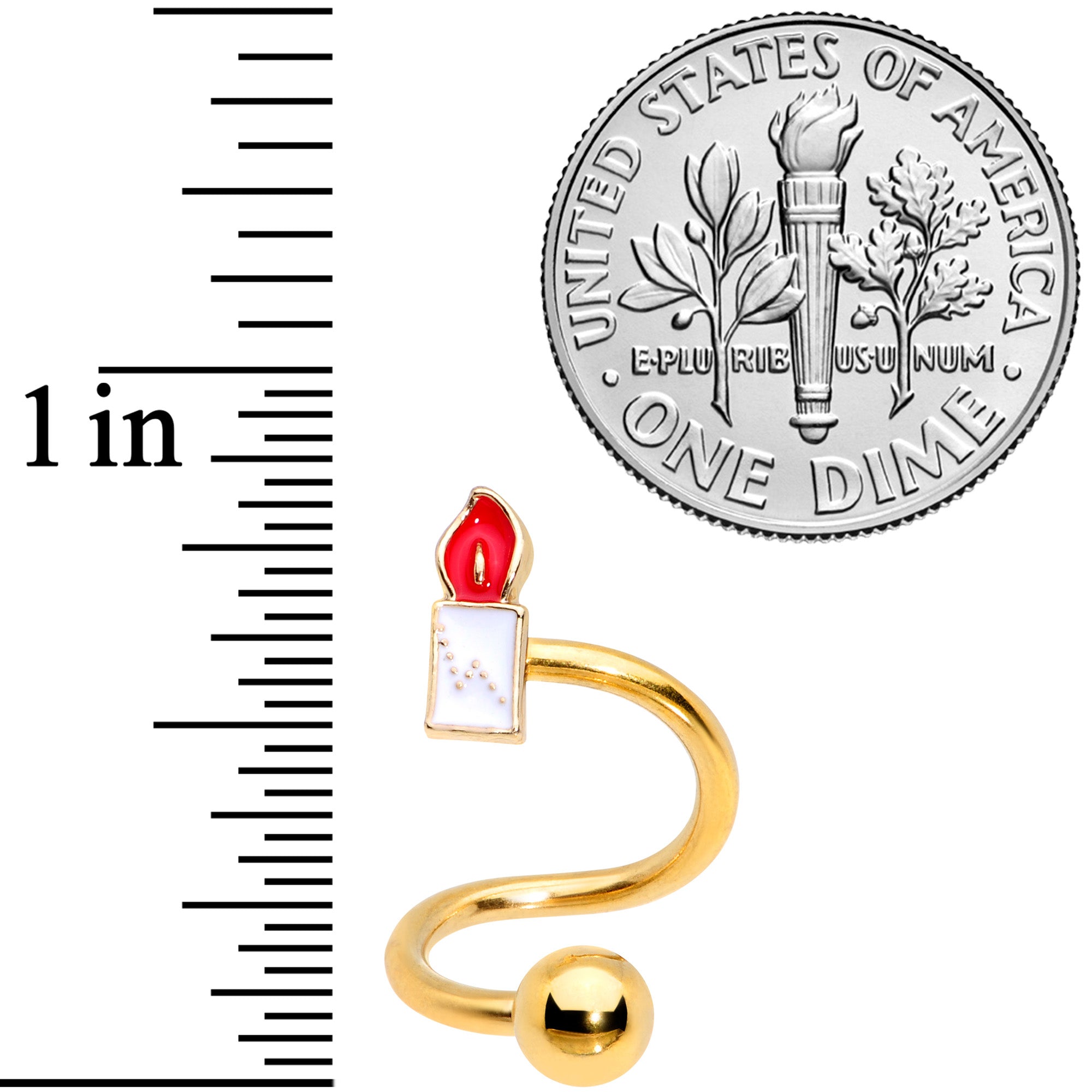 BodyCandy 14G 3/8 Gold Tone Holiday Candle Spiral Twister Belly Ring — side view