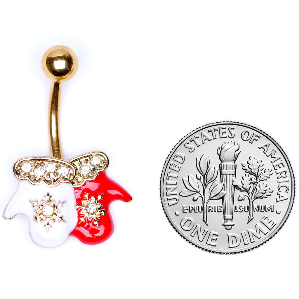 BodyCandy Clear Gem Gold Tone Winter Mittens Snowflake Christmas Belly Ring — alternative angle