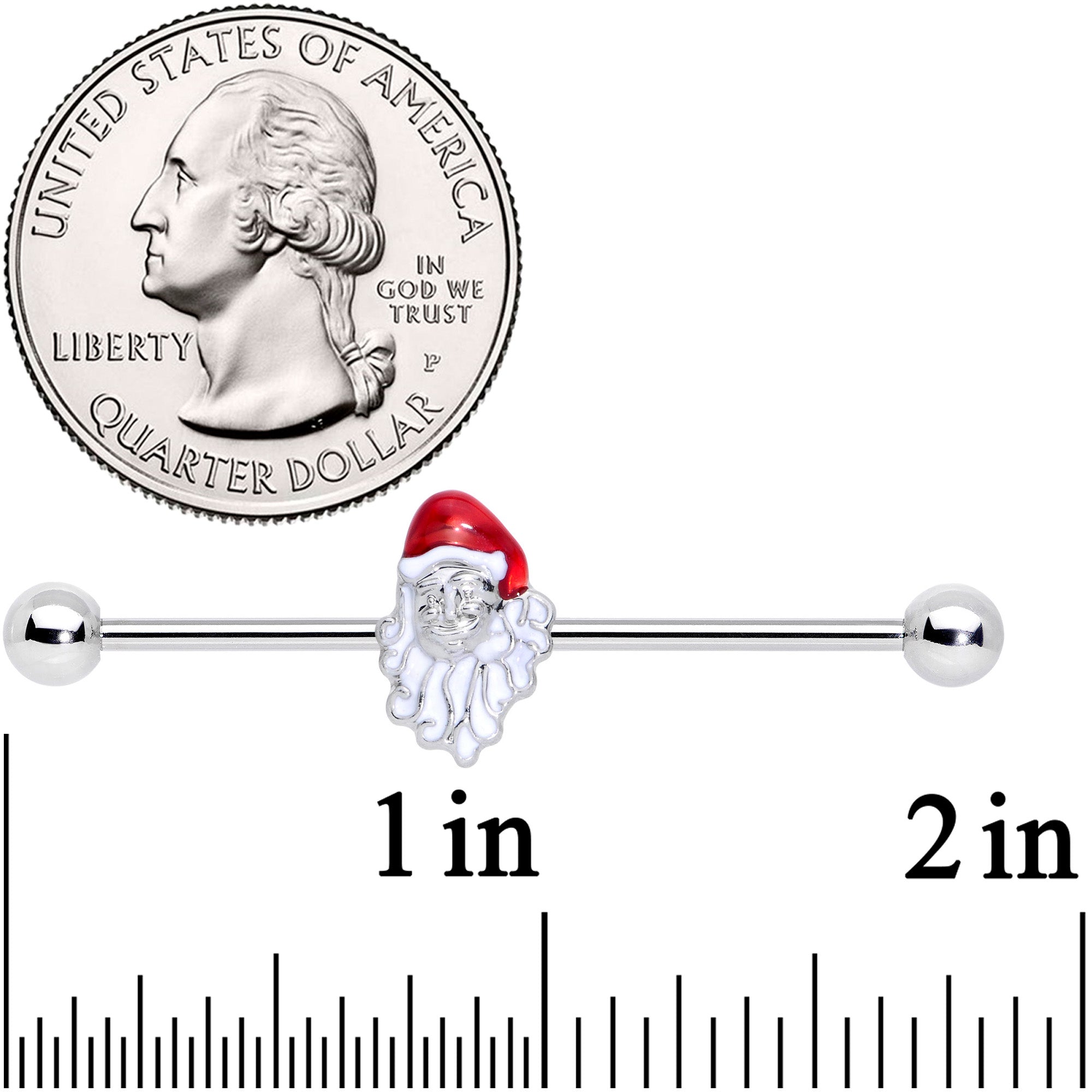 BodyCandy 14G Red White Santa Christmas Industrial Barbell 38mm — lifestyle context