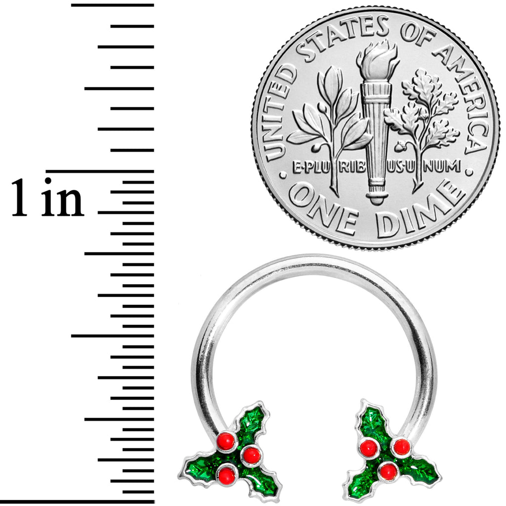 BodyCandy 14G 9/16 Holly Christmas Horseshoe Nipple Ring Set — lifestyle context