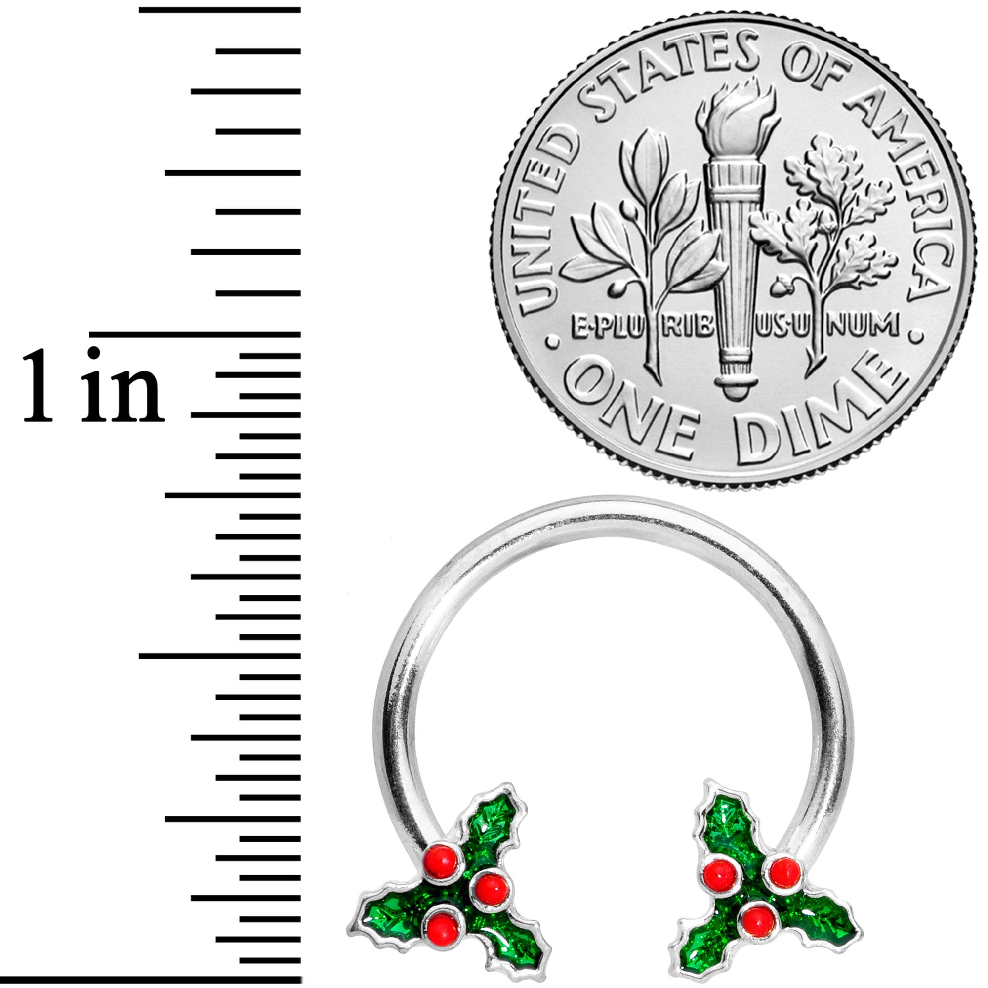 BodyCandy 14G 9/16 Holly Christmas Horseshoe Nipple Ring Set — lifestyle context