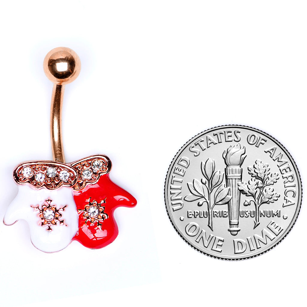BodyCandy Clear Gem Rose Gold Tone Winter Mittens Snowflake Christmas Belly Ring — alternative angle