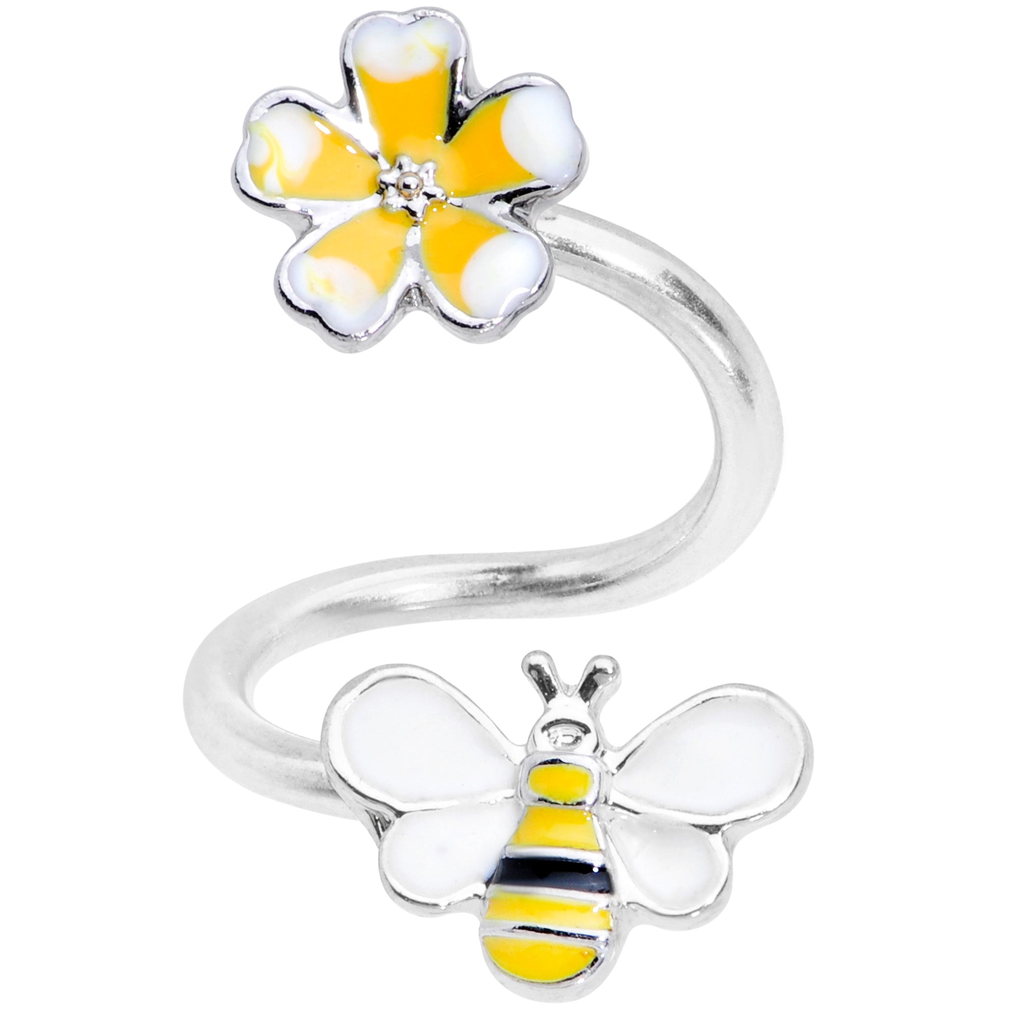 BodyCandy 14G 3/8 Yellow Bee Flower Spiral Twister Belly Ring — main product shot