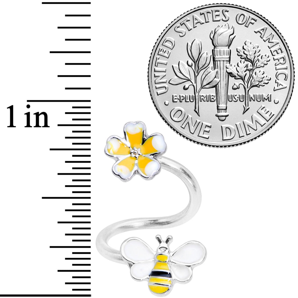 BodyCandy 14G 3/8 Yellow Bee Flower Spiral Twister Belly Ring — detail close-up