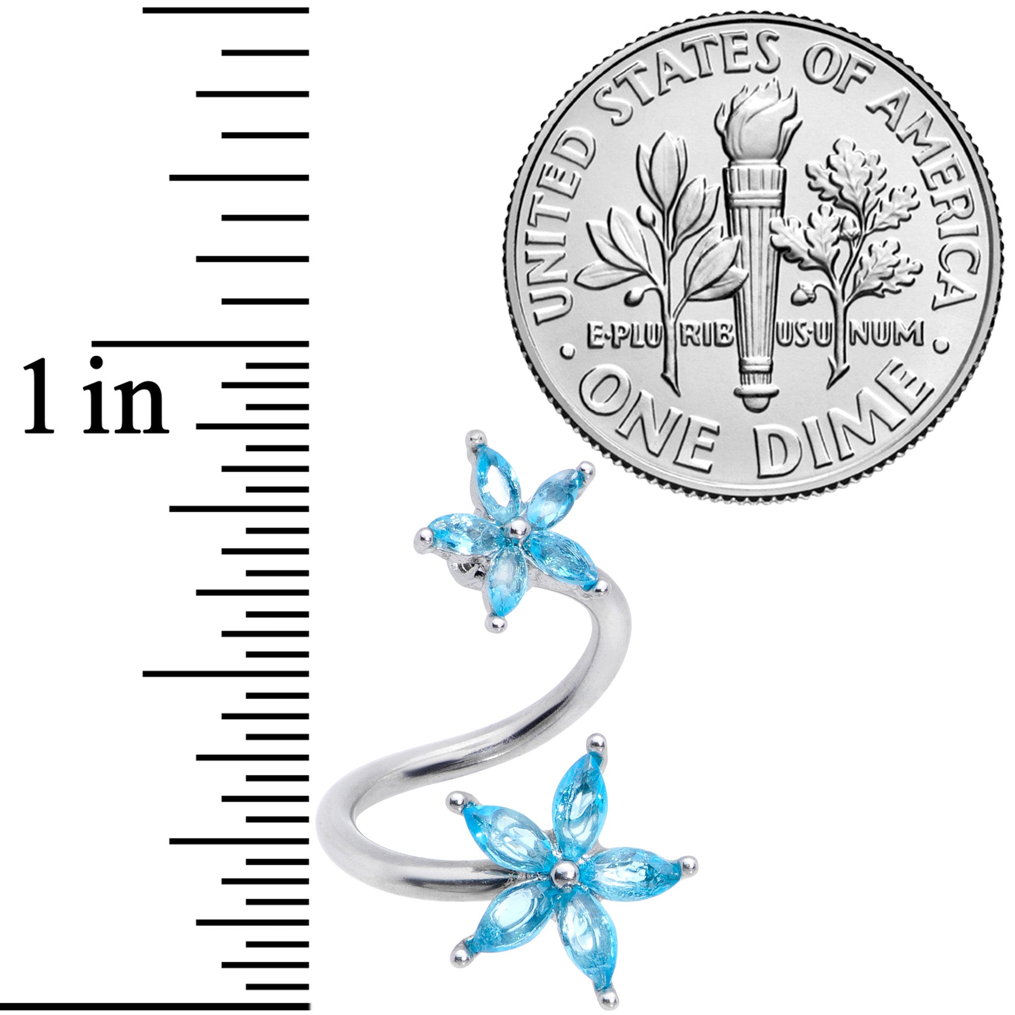 BodyCandy 14G 3/8 Blue Gem Star Flower Spiral Twister Belly Ring — detail close-up