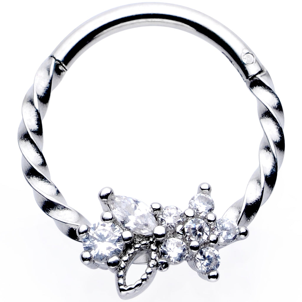 BodyCandy 16G 3/8 Clear Gem Star Twisted Hinged Segment Ring — main product shot