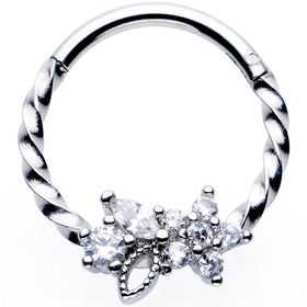 16G 3/8 Clear Gem Star Twisted Hinged Segment Ring