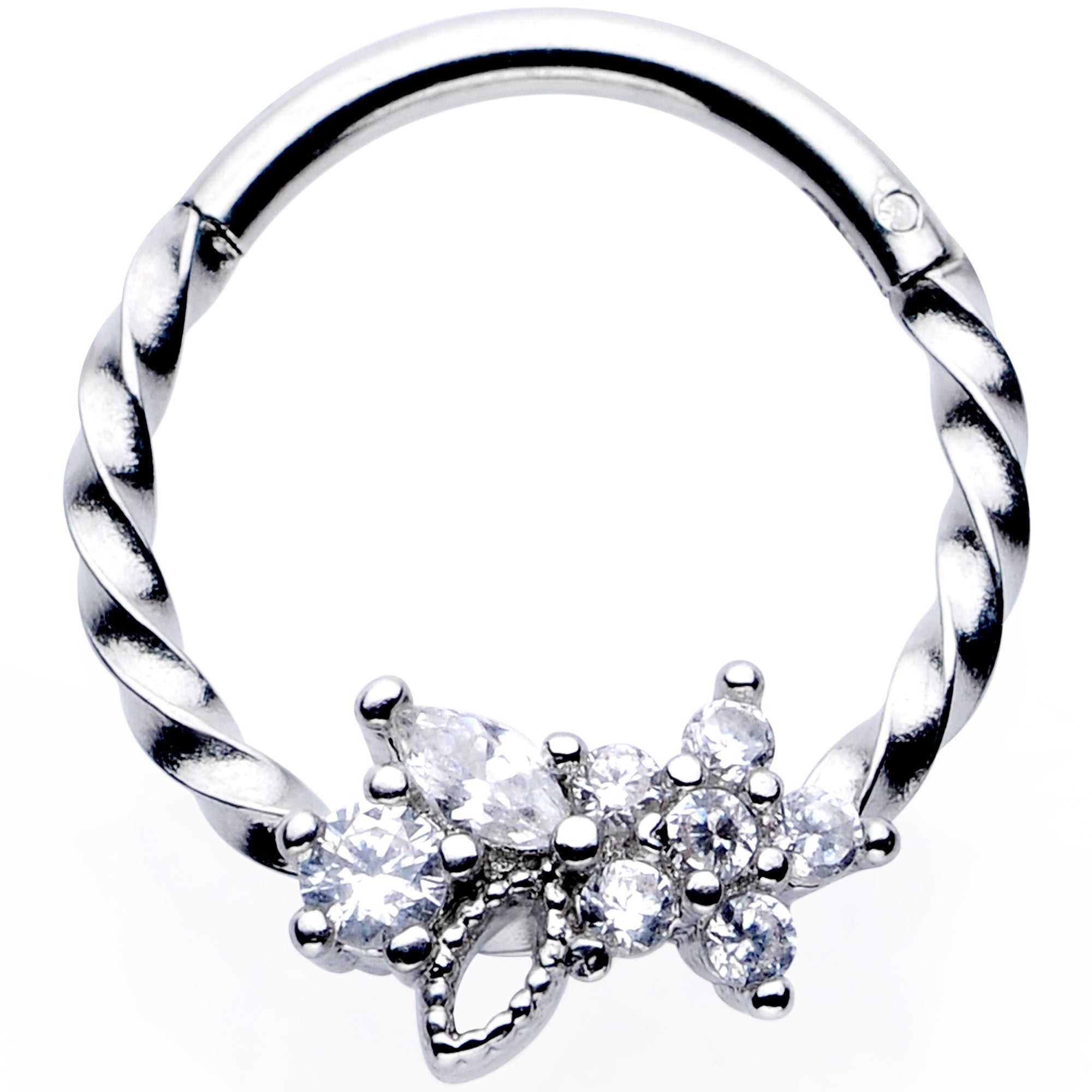 BodyCandy 16G 3/8 Clear Gem Star Twisted Hinged Segment Ring — main product shot