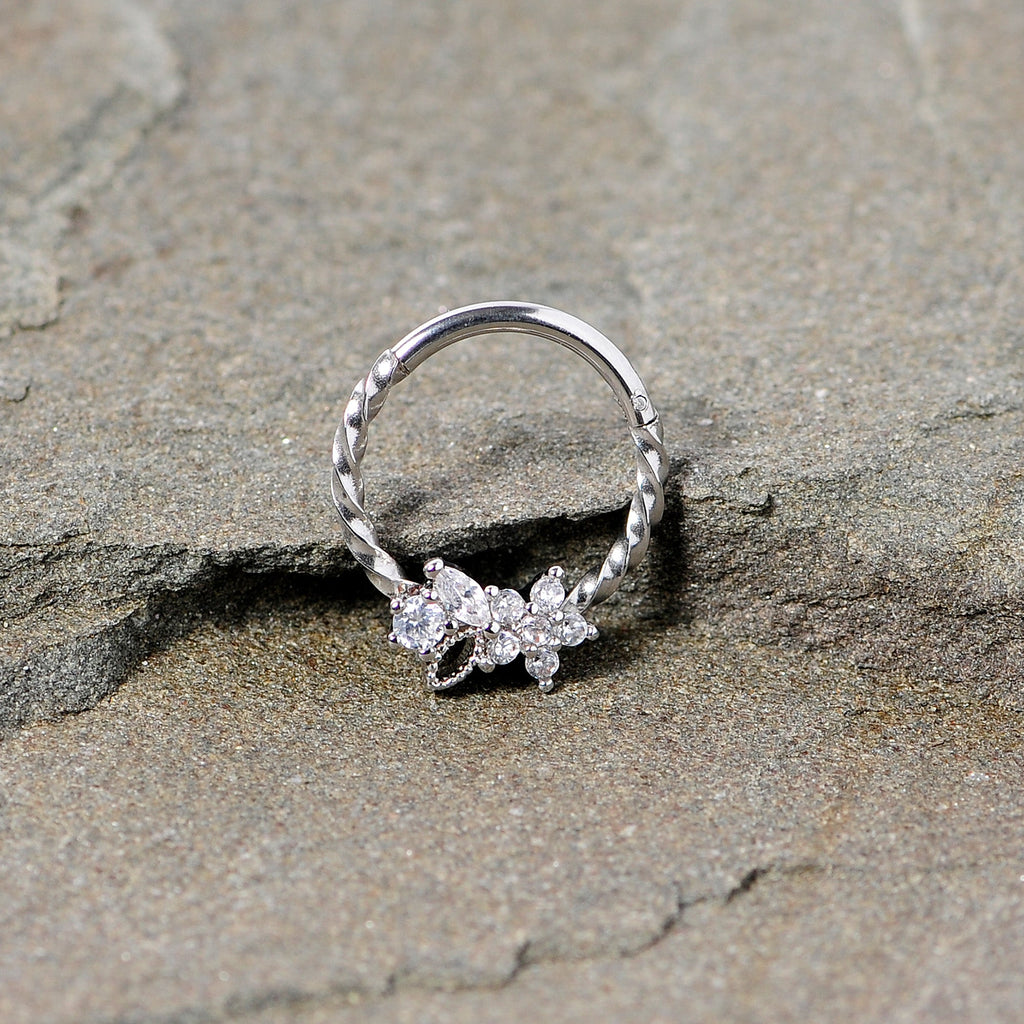 BodyCandy 16G 3/8 Clear Gem Star Twisted Hinged Segment Ring — lifestyle context