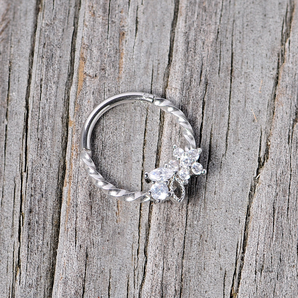BodyCandy 16G 3/8 Clear Gem Star Twisted Hinged Segment Ring — side view