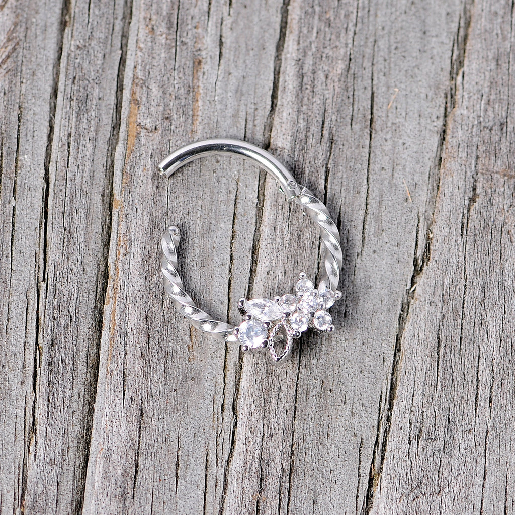 BodyCandy 16G 3/8 Clear Gem Star Twisted Hinged Segment Ring — back view