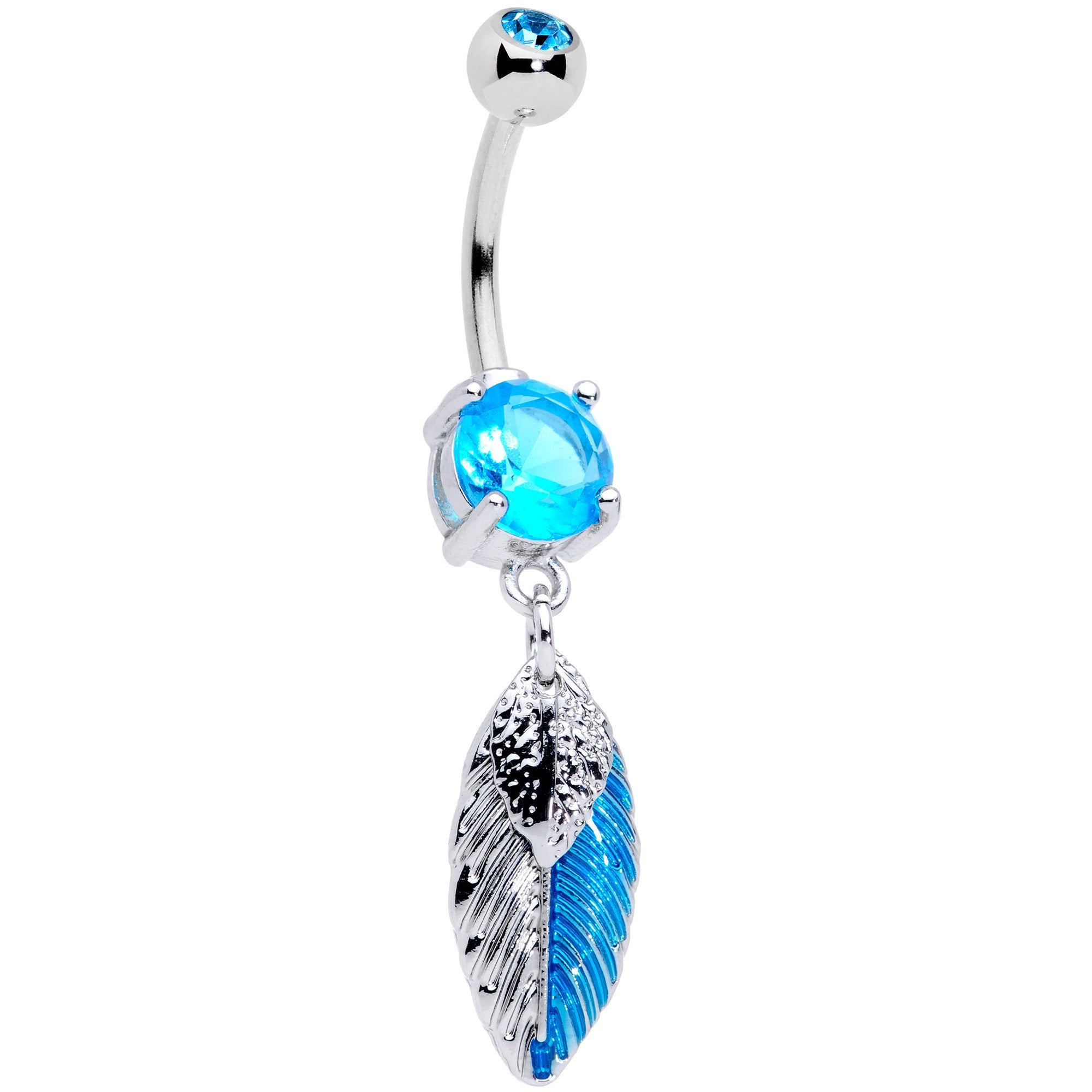 BodyCandy Blue Gem Feathers Southwestern Dangle Belly Ring — main product shot
