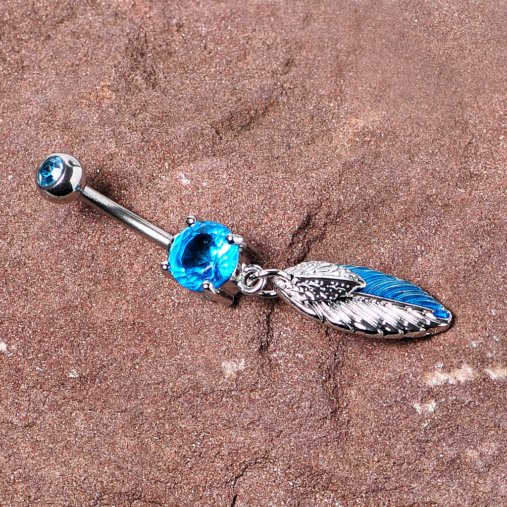 BodyCandy Blue Gem Feathers Southwestern Dangle Belly Ring — lifestyle context