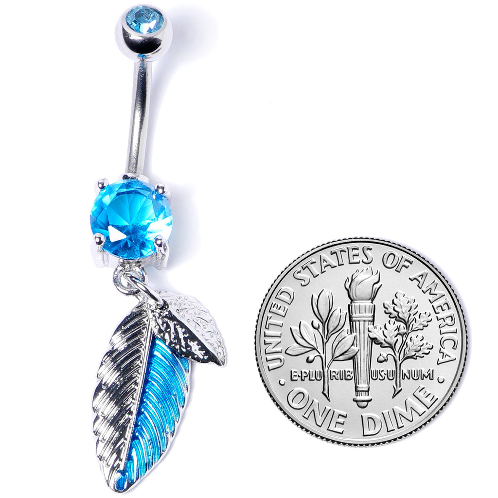 BodyCandy Blue Gem Feathers Southwestern Dangle Belly Ring — back view