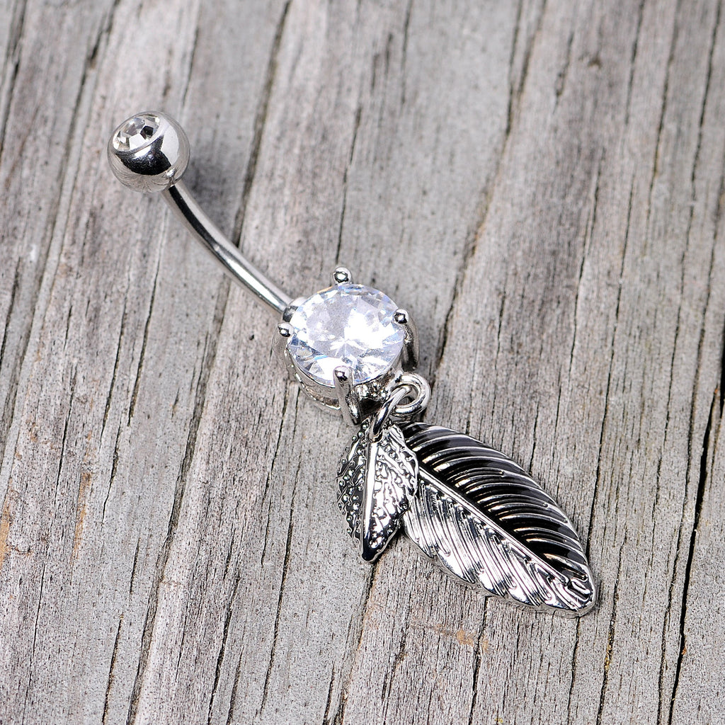 BodyCandy Clear Gem Feathers Southwestern Dangle Belly Ring — back view