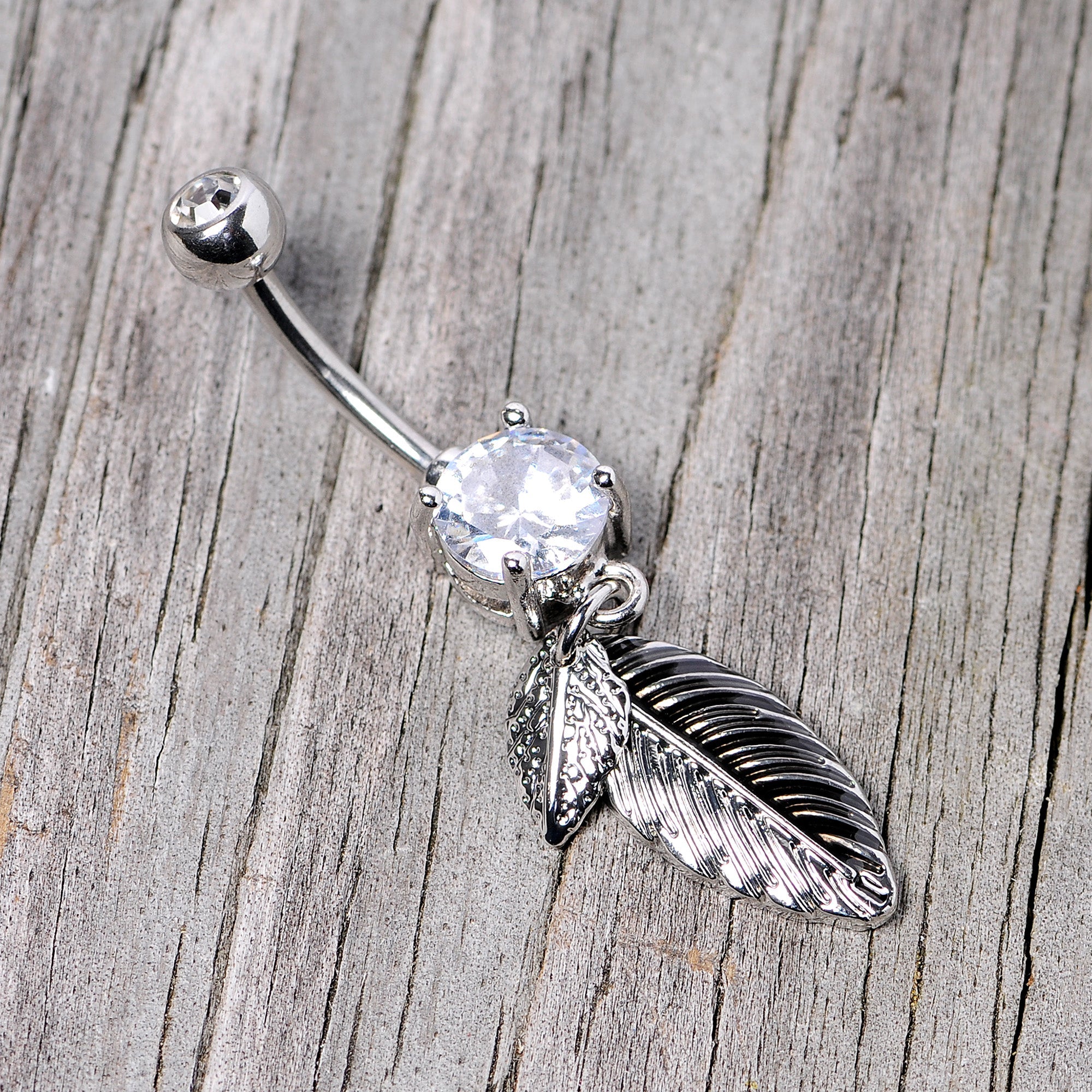 BodyCandy Clear Gem Feathers Southwestern Dangle Belly Ring — back view
