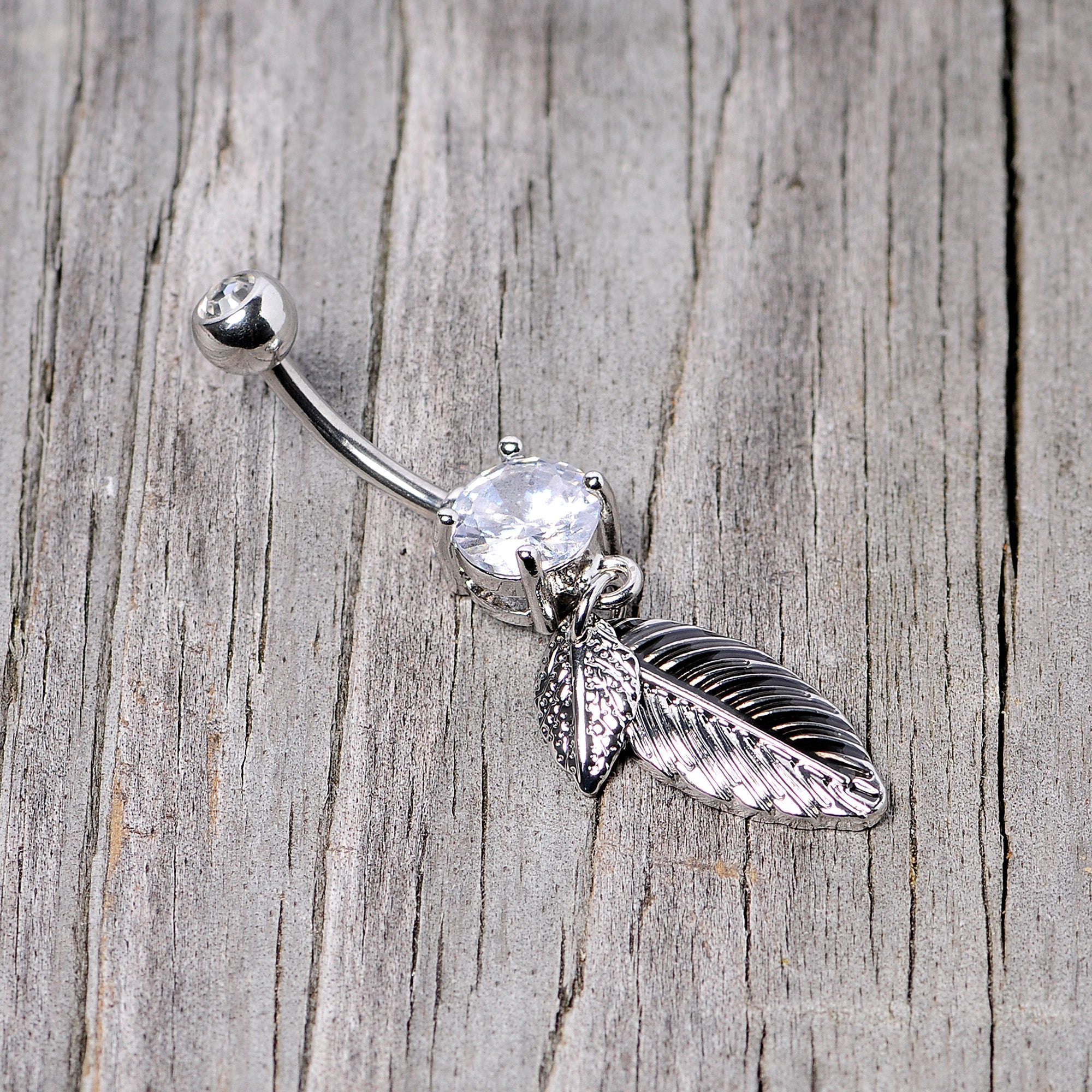 BodyCandy Clear Gem Feathers Southwestern Dangle Belly Ring — alternative angle