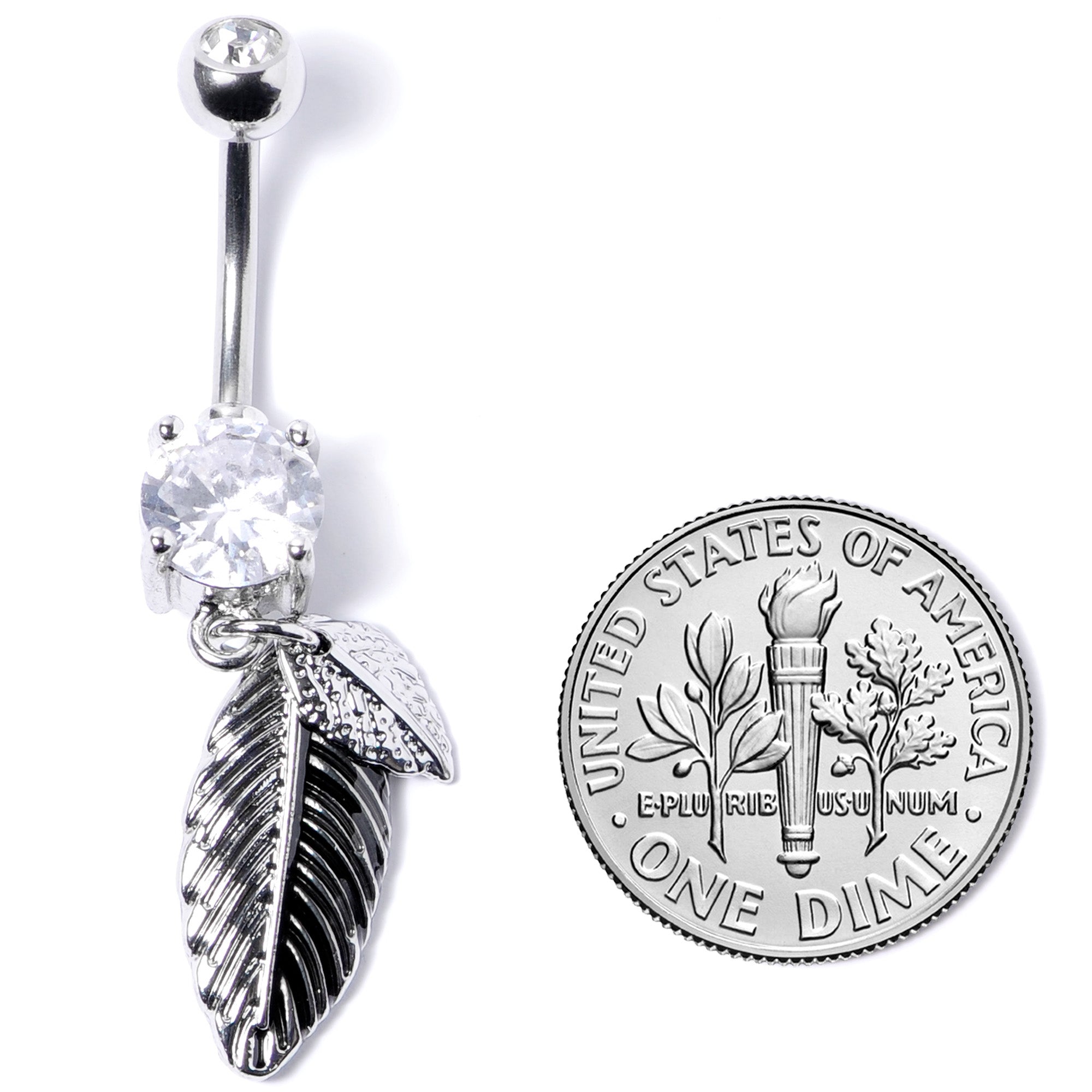 BodyCandy Clear Gem Feathers Southwestern Dangle Belly Ring — in-use photo