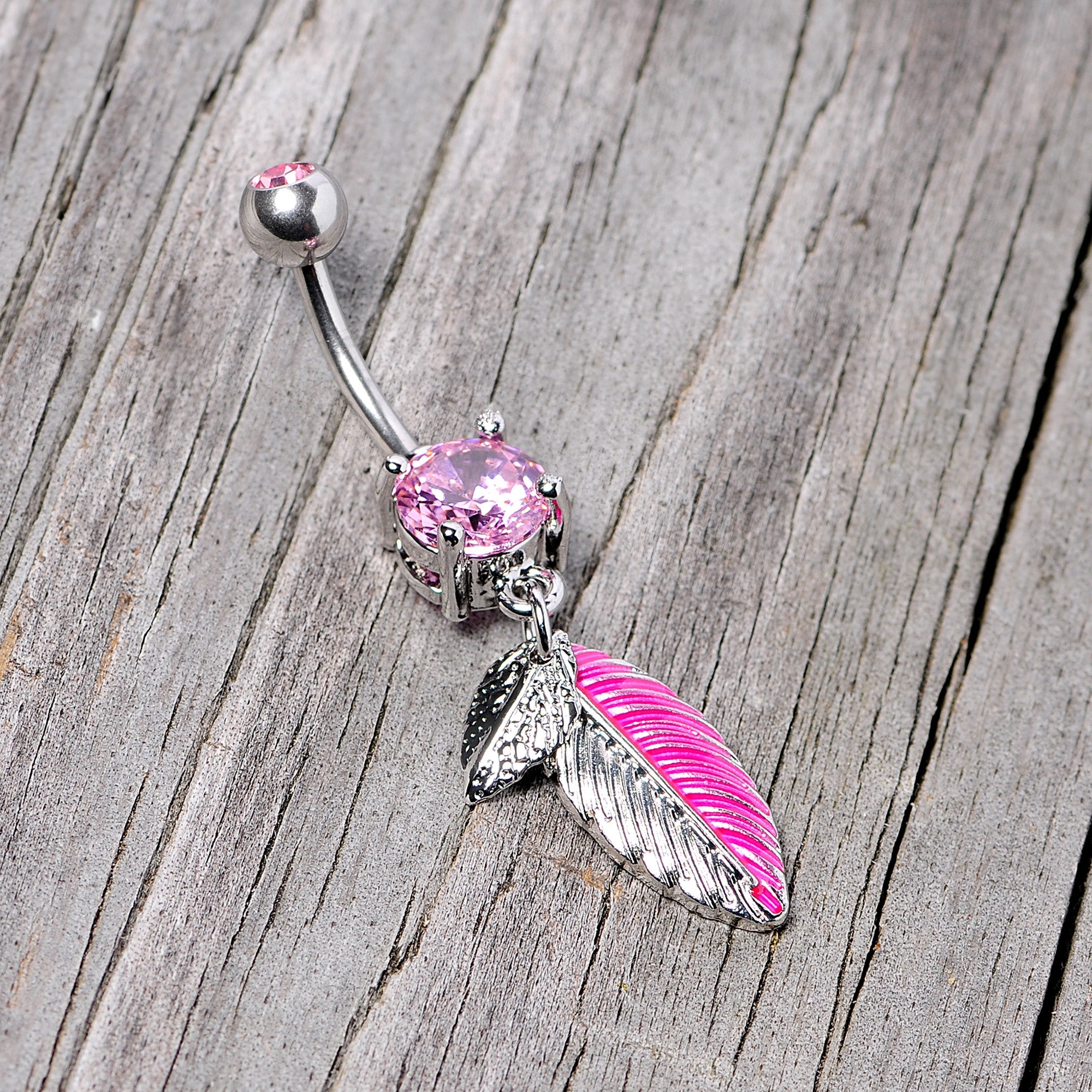 BodyCandy Pink Gem Feathers Southwestern Dangle Belly Ring — lifestyle context
