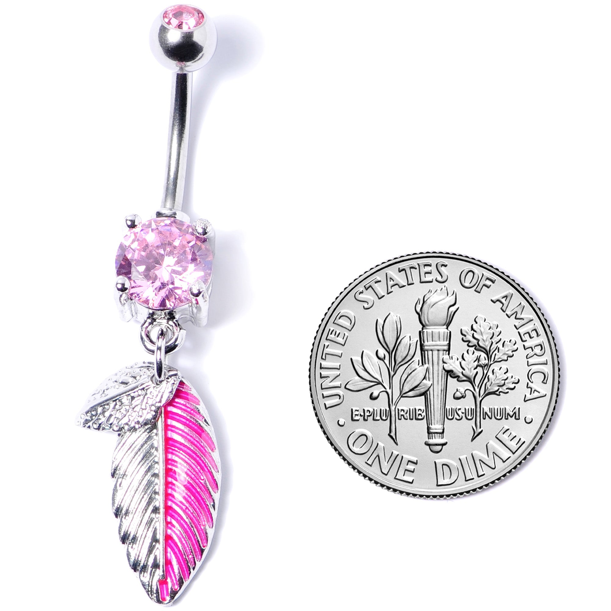 BodyCandy Pink Gem Feathers Southwestern Dangle Belly Ring — back view